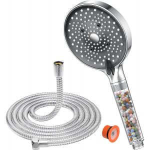 JGD-Pommeau de douche &agrave; &eacute;conomie d'eau avec filtre, 6 types de jets, pommeau de douche avec tuyau de 1,6 m, grand pommeau de douche (diam&egrave;tre 130 mm), douchette &agrave; main avec fonction - Neuf
