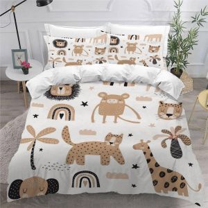 Ulteronixshop-Housse De Couette 140x200 Enfant Safari Parure De Lit 1 Personne Fille Gar&ccedil;on Microfibre 3d Animaux Mignons Ensemble De Literie 3 Pi&egrave;ces Avec Fermeture &Eacute;clair Et 2 Taies D'oreillers, 14 - Neuf