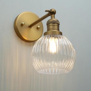 Subzonal-Vintage Applique Murale Industriel E27 Luminaires Int&eacute;rieur Abat-Jour En Verre Rond Lampe Murale Pour Salle De Bains Miroir De Toilette Cuisine Entr&eacute;e (Laiton Antique) - Neuf