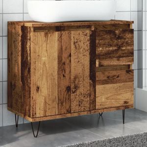 Armoire de lavabo de salle de bain vieux bois 65x33x60 cm - Neuf
