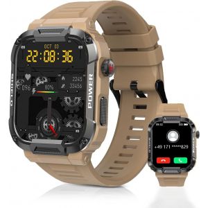 Kal-Montre Connectée Homme Avec Appel Bluetooth Montre Intelligente 110+ Modes Sportifs Fréquence Cardiaque Sommeil Trackers D'activité Météo Militaire Smartwatch Ip68 Étanche Pour Android Ios (Jaune - Neuf