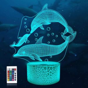 Cmjaagur-3d Dolphin Night Light Pour Enfants Avec Télécommande 16 Couleurs Changement De Fonction Dimmable, Thème Océan Chambre Décor Cool Anniversaire Cadeau De Noël Pour Enfants[M2669] - Neuf