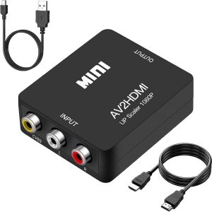 Convertisseur Rca Vers Hdmi, 1080p Composite Cvbs Av, Compatible Avec Ps2, Xbox N64, Wii, Vhs, Vcr, Appareil Photo, Dvd, Prend En Charge Pal/Ntsc Avec Hdmi Et Câble D'alimentation Usb - Neuf