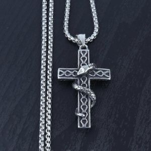 En Ligne Hot Nouvelle Personnalité De La Mode Gothique Exagéré Serpent Croix Pendentif Titane Acier Chaîne Casting Collier - Neuf