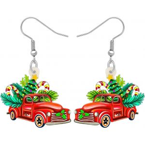 Kal-Boucles D'oreilles Pendantes En Acrylique En Forme De Pickup Camion Rouge De No&euml;l Pour Femmes Filles Enfants Bijoux Pour Le Camion De Sapin De No&euml;l Pour Les D&eacute;corations De F&ecirc;te - Neuf