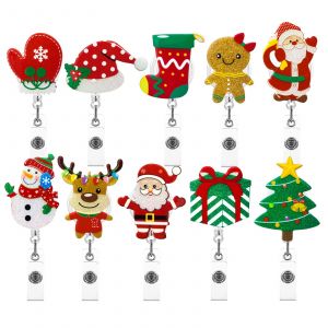 Lot de 10 porte-cl&eacute;s r&eacute;tractables &agrave; paillettes de No&euml;l, porte-badges robustes et durables, enrouleur de badge d'identification - Neuf