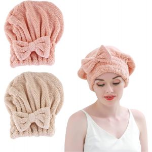 Serviette En Microfibre Pour Sécher Les Cheveux (2 Unités), Le Capuchon Pour Cheveux Secs De Serviette, Super Absorbant, Turban, À Séchage Rapide, À L'humidité Des Cheveux, Bouclés, Longs Et Épais. - Neuf