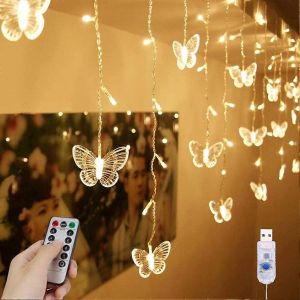 Guirlande Lumineuse Papillon De 4 M (13 Pi) Avec 96 Led, 8 Modes D'&eacute;clairage Et T&eacute;l&eacute;commande, Id&eacute;ale Pour La D&eacute;coration De Plafond, Mariage Ou No&euml;l (Blanc Chaud). - Neuf