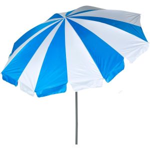 Parasol De Plage,200 Cm,Rayures Bleues Et Blanches,Mât En Acier,Inclinaison Et Hauteur Réglables,Toile Polyester Oxford,Protection Uv50,Sac De Transport - Neuf