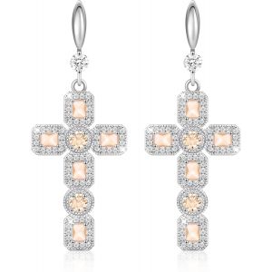 Boucles D'oreilles Suspendues En Forme De Croix,Argent Et Or,Bijoux Tendance,Boucles D'oreilles À Pendentif En Forme De Croix En Moissanite,Pierre De Naissance Et Strass.[X2183] - Neuf