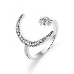 Bague Pour Femme En Argent Sterling 925, Ajustable Et Ouverte, En Oxyde De Zirconium, Motif Croissant De Lune, Bijou Tendance. - Neuf