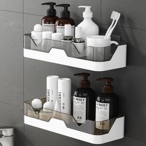 MEVRONISSHOP-tagère de Douche en Plastique Panier de Douche, Étagères de Rangement Panier de Douche, Étagères Murales de Salle de Bain, Étagères Murales Sans Trous ¿ Étagères Sans Trous (2) - Neuf