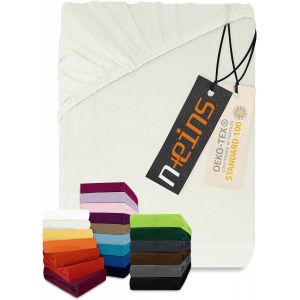 Teppc-Drap-Housse Classique En Jersey - De Nombreuses Couleurs Et Tailles - 100% Coton 159.192, 120 X 200 Cm, Blanc Naturel - Neuf