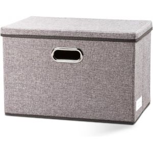 Mevronisshop-Grande Bo&icirc;te De Rangement Pliable Avec Couvercle,[Lot De 1] Bac De Rangement De Lin D&eacute;corative, Panier Cube Avec Poign&eacute;es,Gris(43x30x30cm) - Neuf