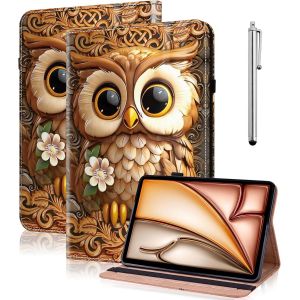 KAL-&Eacute;tui De Protection &Agrave; Rabat En Cuir Pour Samsung Galaxy Tab S8 2022/Galaxy Tab S7 11"" Avec Porte-Stylo, Fonction Support, Motif De Chouettes Marron - Neuf