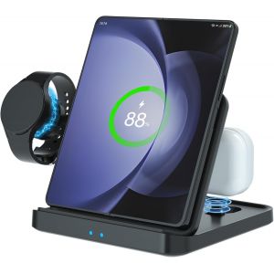 SJZG-Chargeur Sans Fil 3 En 1 Chargeur Induction Compatible Avec Samsung Z Fold 6/5/4/3/2 Station De Charge Sans Fil Inductive Pour Galaxy Z Flip S24 Chargeur Inductif Pour Galaxy Watch 6/5/4 Buds - Neuf