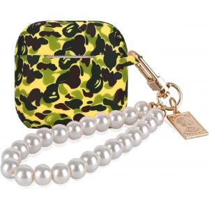 &Eacute;tui Compatible avec Airpods 4&egrave;me G&eacute;n 2024 avec Porte-cl&eacute;s Perles, Housse en Silicone Souple avec Dessin de Couleur Camouflage, Coque de Protection Antichoc Anti-Rayures Anti-poussi&egrave;re, Jaune - Neuf