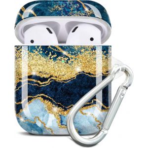 acdsgd-Coque AirPods, Coque Housse &Eacute;tui Protecteur pour AirPod, Protection Coque pour AirPods 2 & 1 g&eacute;n&eacute;ration Case Silicone Cover avec Porte-cl&eacute;s - Bleu fonc&eacute; - Neuf