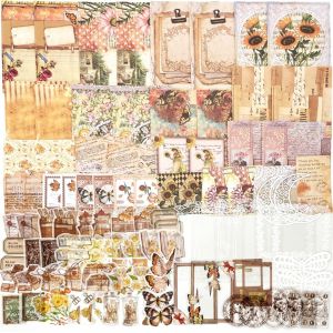 100pcs Autocollant Scrapbooking Vintage Papillon Scrapbooking Papier Decoratif Fournitures De Scrapbooking Nature Fleurs Washi Sticker Autocollants Pour Journal Cahier Calendrier Diy Artisanat Agenda - Neuf