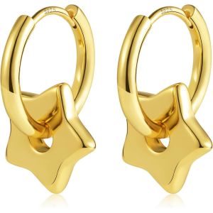 Kal-Boucle D'oreille Lune Et Soleil Argent 925 Plaque 14k Or - Neuf