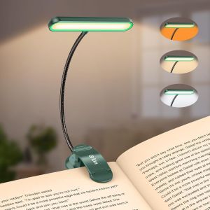 Kalanka-Lampe De Lecture 19 Led, Liseuse Lampe Clip Rechargeable, Protection Des Yeux, 5 Luminosités & 3 Couleurs (Ambre/Blanc/Mixte), 360° Cou Flexible, Longue Durée,Léger & Portable-Vert Foncé - Neuf