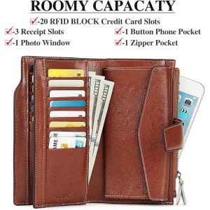 CAUC-Portefeuille Femme Cuir Grande Capacite Porte Monnaie Femmes RFID Blocage,Porte-ch&eacute;quiers Femmes Grande Capacit&eacute; Fermeture Eclair Longue Portefeuille - Neuf