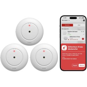 D&eacute;tecteur de Fuite d'eau Connect&eacute;, Station de Base SBS50 Requise, D&eacute;tecteur d'eau Wi-FI avec Alarme 110 DB, Port&eacute;e Jusqu'&agrave; 500 m, Id&eacute;al pour Cuisine, sous-Sol, Salle de Bain, SWS51, Lot de 3 - Neuf