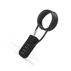 Cadenas &agrave; c&acirc;ble &agrave; combinaison 60cm - Mot de passe r&eacute;initialisable &agrave; 4 chiffres pour bagages, sacs &agrave; dos et plus Le noir - Neuf