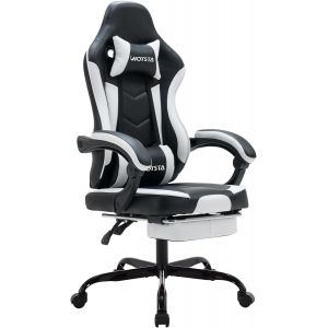 SUBZONAL-Chaise Gaming Racing, Siege Gaming Repose-Pieds R&eacute;tractable, Fauteuil Gamer avec Massage Lombaire, Fauteuil Bureau Ergonomique Confortable, Dossier Inclinable &agrave; 135&deg;, Charge 120 kg - Neuf