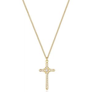 Kal-Chaîne Pour Femme En Or Avec Pendentif En Forme De Croix - Hypoallergénique - Plaqué Or 18 Carats - Bijou Fantaisie Pour Femmes Et Filles - Neuf