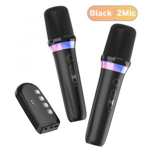 Ds-K2 Karaok&eacute; Compagnon Bluetooth 5.3 Microphones Dynamiques Sans Fil Rvb Lumi&egrave;re Color&eacute;e Hifi St&eacute;r&eacute;o Dsp Syst&egrave;me De Mixage Pour Haut-Parleur Filaire Amplificateur Kit De Voiture.Black With 2 Mic. - Neuf