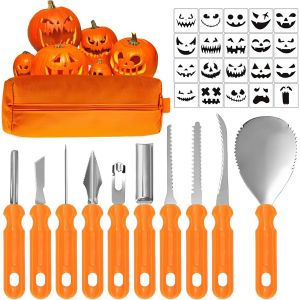 Oayew-Kit De Sculpture De Citrouille, 31 Pcs Kit Citrouille Halloween, Halloween Kit Sculpture Citrouille, Kit De Sculpture Diy Pour Halloween D&eacute;coration Avec 20 Mod&egrave;les De Sculpture Et Sac De Rangem - Neuf