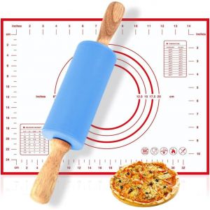 Ayuhr-Rouleau A Patisserie Silicone 30 Cm,Rouleau A Patisserie Antiadhésif Avec Tapis De Cuisson 30x40 Cm,Rouleau Biscuits Avec Poignées En Bois,Rouleau Patisserie Pour La Cuisson De Pizza - Neuf