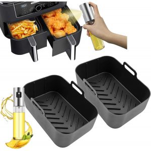 lbgwp60-Lot De 2 Doublures En Silicone Pour Friteuse À Air Dual Avec 1 Distributeur D'Huile, Accessoires De Friteuse À Air - Doublure En Silicone Réutilisable Pour Friteuse À Air - Neuf