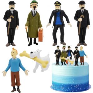Sansh-6pcs Tintin Mini Figurines Set,Cartoon Décorations De Gâteaux, Mini Jouets Toppers Ensemble De Gâteau Fête Décoration Supplies - Neuf
