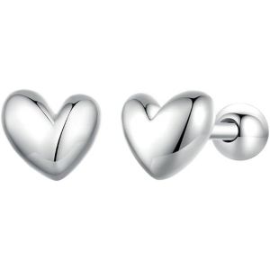 Kal-Boucles D'oreilles Perc&eacute;es Hypoallerg&eacute;niques En Forme De Coeur En Argent Sterling 18 G Pour Femmes Et Filles, Minimaliste,&Agrave; Tige En Forme De Coeur, &Agrave; Vis &Agrave; Bille De 3 Mm,Bijoux D'anniversaire - Neuf