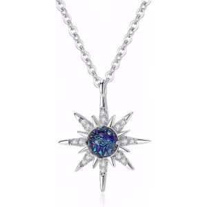 Kales-Collier Pierre De Lune,Collier Pierre De Lune Pour Femme,Collier Planète,Collier Lune Étoile Planete,Collier Planete,Collier Femme,Collier De Lune,Pendentif Argent,Pour Dames Maman - Neuf