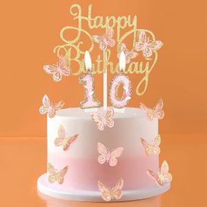 D&eacute;coration De G&acirc;teau D'anniversaire En Forme De Papillon Pour 4e Anniversaire De Fille, Papillon Rose Et Dor&eacute;, Pour F&ecirc;te Sur Le Th&egrave;me Des Papillons[Z2804] - Neuf
