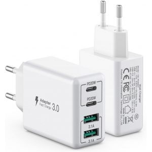 JGD-[2 pi&egrave;ces] Chargeur USB C 40W, 4 Ports USB C, Bloc de Charge Rapide Dual Port PD+QC Prise Murale Multiport Type C Compatible avec iPhone 12/13/14/15/Pro Max/XS/XR/8/7/Samsung/Tablette - Neuf