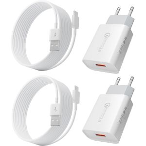 2 Pack Usb Chargeur Avec 2M Usb C C&acirc;ble Compatible Avec Samsung S21 S20 S20 Fe S10 S10E S9 S8 Plus A53 A52S A51 A50 A41 A40 A14 A13, Xiaomi, Huawei, Google, Quick Charge 3.0 + Type C C&acirc;ble, Blanc - Neuf