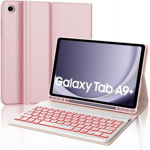 Étui Clavier Pour Samsung Galaxy Tab A9+ 11 Pouces 2023, Azerty Français Clavier Détachable Rétro-Éclairé Pour Samsung Galaxy Tab A9 Plus 11"" 2023 Coque Avec Pen Holder, Rose - Neuf