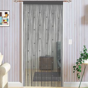 KALANKA-Rideau De Porte en Perles Rideau Anti Mouches pour Porte Exterieur Moustiquaire Rideaux Rideau Anti Mouche Exterieur Cloison De Séparation De Pièces 90x245cm Gris - Neuf