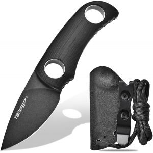 Runer Couteau De Cou Fixe Avec Fourreau Et Lanière,4,7cm Lame Full Tang Edc Couteau De Cou Pour L'extérieur (Noir+Oxide Noir Puis Stonewash) - Neuf
