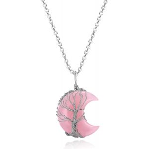 Kal-Arbre De Vie Pendentif Fil Enveloppé Croissant Lune Collier Cristal Reiki Pierre Colliers Pierres Précieuses Naturelles Quartz Bijoux Cadeau Pour Femmes Filles - Neuf