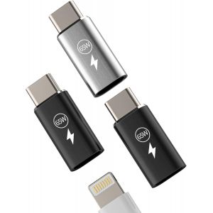 TRAHOO-Lot de 3 adaptateurs Lightning femelle vers USB C m&acirc;le 65 W Connecteur rapide Chargeur type C pour iPhone 16 15 Pro Max Adapter pour Apple Compatible avec Samsung S24 Lighting Charger C&acirc;ble Ty - Neuf