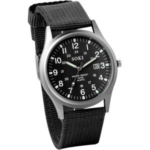 Eryi-Montre Analogique Militaire Pour Homme : Montres À Quartz Tactiques Rondes Pour Homme, Calendrier, Bracelet En Nylon, Pointeur Lumineux 12/24 Heures - Pour Extérieur, Sport, Loisirs, Cadeaux - Neuf