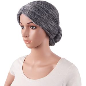 10 Pouces/25 Cm Gris Cheveux Lady Perruque Costume Granny Avec Bun Perruque (Sombre Gris) - Neuf