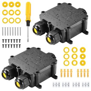 Boîte de Jonction de Plein Air IP68 Imperméable Connecteur de Câble Électrique Boîtier de Raccordement, Boite Derivation Etanche 3 Voies Ø4mm-14mm, 2PCS - Neuf