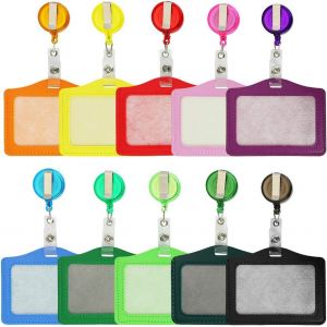 10Pcs Porte-cartes Multicolores Titulaire de Carte d'identit&eacute; Badge Carte de Travail en Cuir Synth&eacute;tique et M&eacute;tal avec Clip R&eacute;tractable Parfait pour Permis de conduire, Carte d'assurance - Neuf