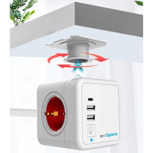Multiprise cube avec support de table et mural, 2 USB type A et 1 USB type C, charge rapide, interrupteur d'allumage voleur de prise 4 prises 220 V 3680 W 16 A rallonge prise c&acirc;ble 1,5 m - Neuf